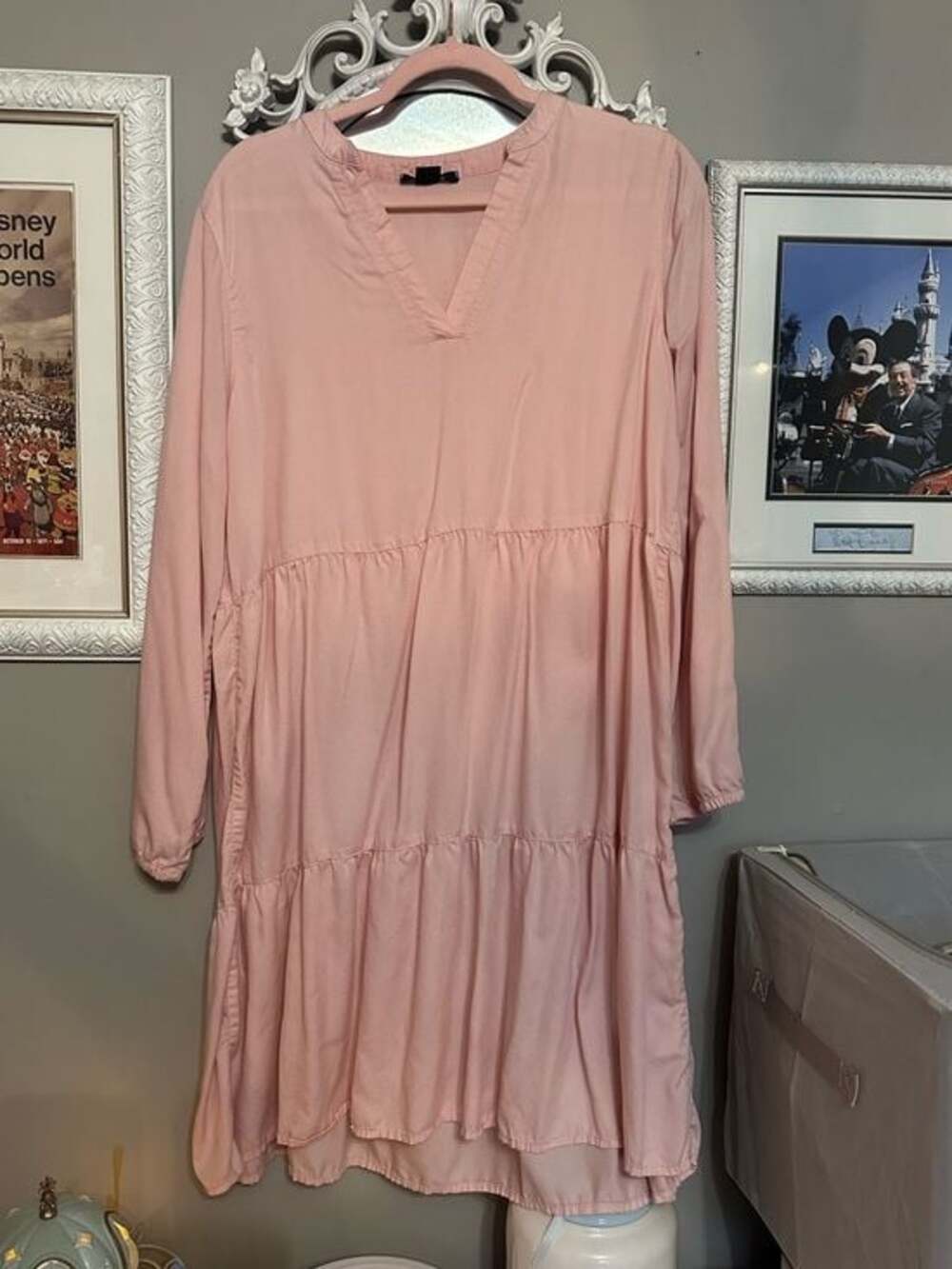 Esmara Pink Tencel Lyocell Tiered V-Neck Long Sleeve Dress Size 10